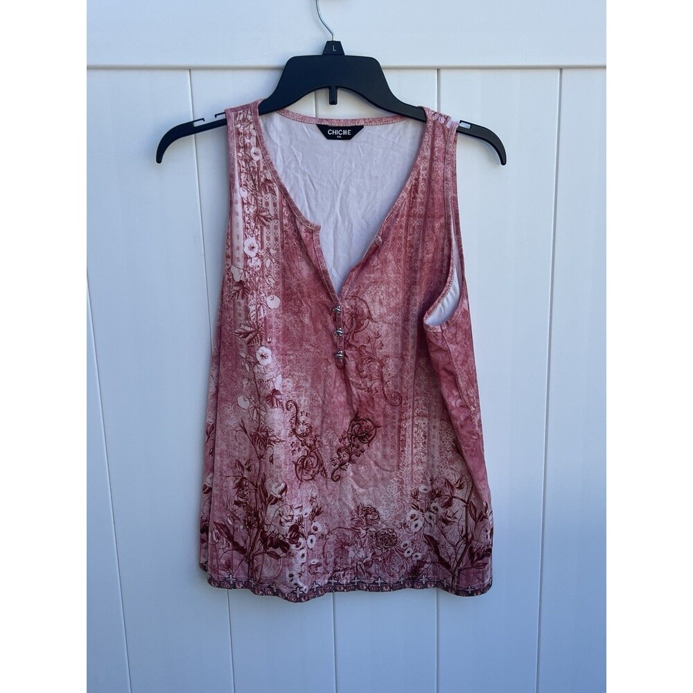 Chicme Tank Top Womens 2XL XXL Pink Floral Sleeveless Stretch